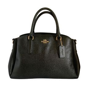 Coach Black Crossgrain Leather Satchel Handbag Gold Tone Hardware